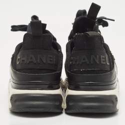 مملوكة مسبقًا Chanel Black Suede Leather And Fabric CC Lace Up Sneakers Size 38