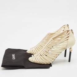 Chanel Off White Leather CC Caged Booties Size 38