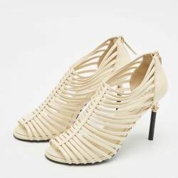 Chanel Off White Leather CC Caged Booties Size 38