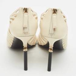 Chanel Off White Leather CC Caged Booties Size 38