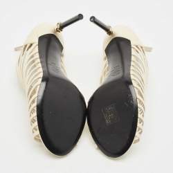 Chanel Off White Leather CC Caged Booties Size 38