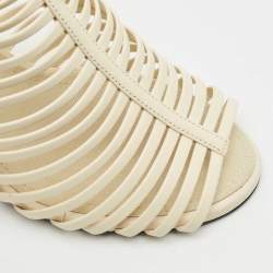 Chanel Off White Leather CC Caged Booties Size 38