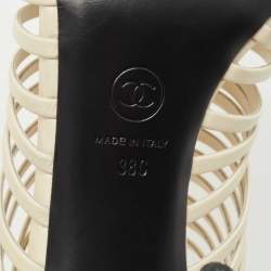 Chanel Off White Leather CC Caged Booties Size 38