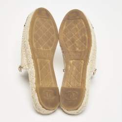 Pre Owned Chanel Beige/Black Quilted Leather and Canvas CC Chain Espadrille Sandals Size 39