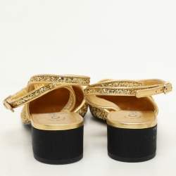 Pre Owned Chanel Gold/Black Fabric and Glitter CC Ankle Strap Pumps Size 37.5