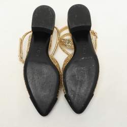 Pre Owned Chanel Gold/Black Fabric and Glitter CC Ankle Strap Pumps Size 37.5