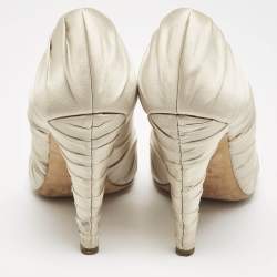 Chanel Light Grey Ruched Satin CC Pumps Size 37.5
