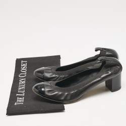 Chanel Black Leather Cap Toe Scrunch Block Heel Pumps Size 39