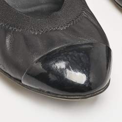 Chanel Black Leather Cap Toe Scrunch Block Heel Pumps Size 39
