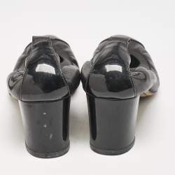 Chanel Black Leather Cap Toe Scrunch Block Heel Pumps Size 39