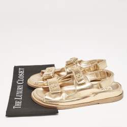 Pre Owned Chanel Metallic Rose Gold Leather CC Dad Velcro Flat Sandals Size 39