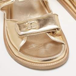 Pre Owned Chanel Metallic Rose Gold Leather CC Dad Velcro Flat Sandals Size 39