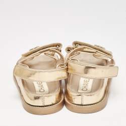 Pre Owned Chanel Metallic Rose Gold Leather CC Dad Velcro Flat Sandals Size 39