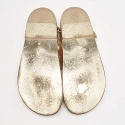 Pre Owned Chanel Metallic Rose Gold Leather CC Dad Velcro Flat Sandals Size 39