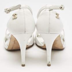 Chanel White Leather Ankle Strap Sandals Size 39