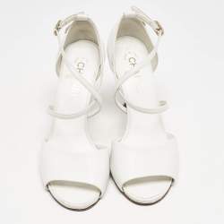 Chanel White Leather Ankle Strap Sandals Size 39