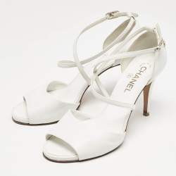 Chanel White Leather Ankle Strap Sandals Size 39
