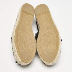 Chanel Black Nubuck Leather CC Camelia Applique Espadrille Flats Size 39
