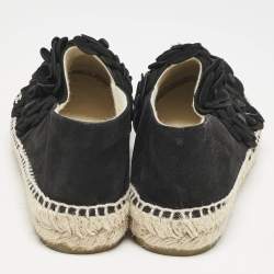 Chanel Black Nubuck Leather CC Camelia Applique Espadrille Flats Size 39