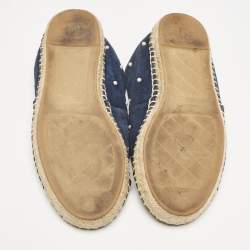 Chanel Blue/Black Suede Faux Pearl CC Cap Toe Espadrille Flats Size 37