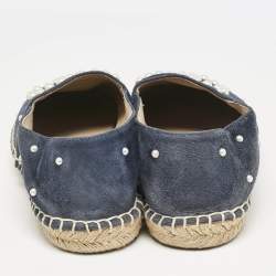 Chanel Blue/Black Suede Faux Pearl CC Cap Toe Espadrille Flats Size 37