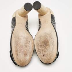 مملوكة مسبقًا حذاء كعب عالي شانيل كاميليا سي سي جلد أسود مقاس 36