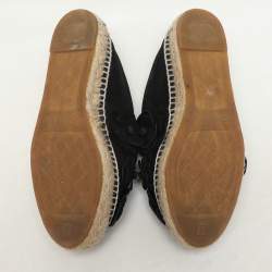 Chanel Black Suede Camelia CC Espadrille Flats Size 37