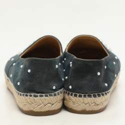 Chanel Teal and Black Suede Faux Pearl CC Espadrilles Flats Size 37