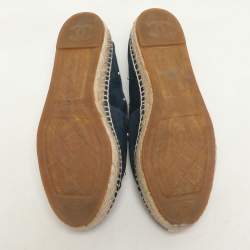 Chanel Teal and Black Suede Faux Pearl CC Espadrilles Flats Size 37