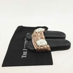 Chanel Metallic Leather CC Camellia Chain Link Detail Slides Size 37