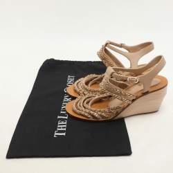 Chanel Beige Leather Chain Embellished Wedge Sandals Size 37