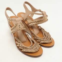 Chanel Beige Leather Chain Embellished Wedge Sandals Size 37