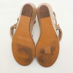 Chanel Beige Leather Chain Embellished Wedge Sandals Size 37