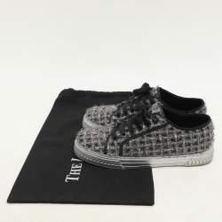 Chanel Silver/Black Lurex Fabric CC Low Top Sneakers Size 37
