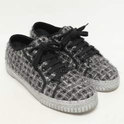 Chanel Silver/Black Lurex Fabric CC Low Top Sneakers Size 37
