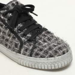 Chanel Silver/Black Lurex Fabric CC Low Top Sneakers Size 37