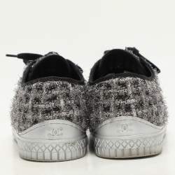 Chanel Silver/Black Lurex Fabric CC Low Top Sneakers Size 37