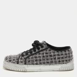 Chanel Silver/Black Lurex Fabric CC Low Top Sneakers Size 37