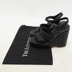 Pre Owned Chanel Black Leather CC Chain Link Detail Wedge Platform Sandals Size 37.5