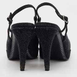 Chanel Black/Grey Glitter CC Cap Toe Slingback Platform Pumps Size 39.5