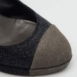 Chanel Black/Grey Glitter CC Cap Toe Slingback Platform Pumps Size 39.5