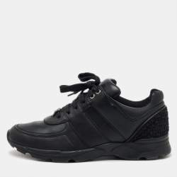 Chanel Black Leather and Tweed CC Low Top Sneakers Size 41