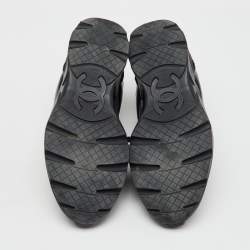Chanel Black Leather and Tweed CC Low Top Sneakers Size 41