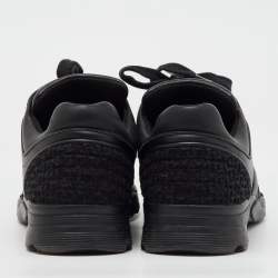 Chanel Black Leather and Tweed CC Low Top Sneakers Size 41