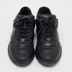 Chanel Black Leather and Tweed CC Low Top Sneakers Size 41