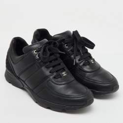 Chanel Black Leather and Tweed CC Low Top Sneakers Size 41