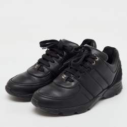 Chanel Black Leather and Tweed CC Low Top Sneakers Size 41