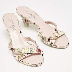 Pre Owned Chanel Multicolor Canvas Canvas Bow CC Slide Sandals Size 38.5