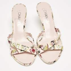 Pre Owned Chanel Multicolor Canvas Canvas Bow CC Slide Sandals Size 38.5
