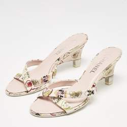 Pre Owned Chanel Multicolor Canvas Canvas Bow CC Slide Sandals Size 38.5
